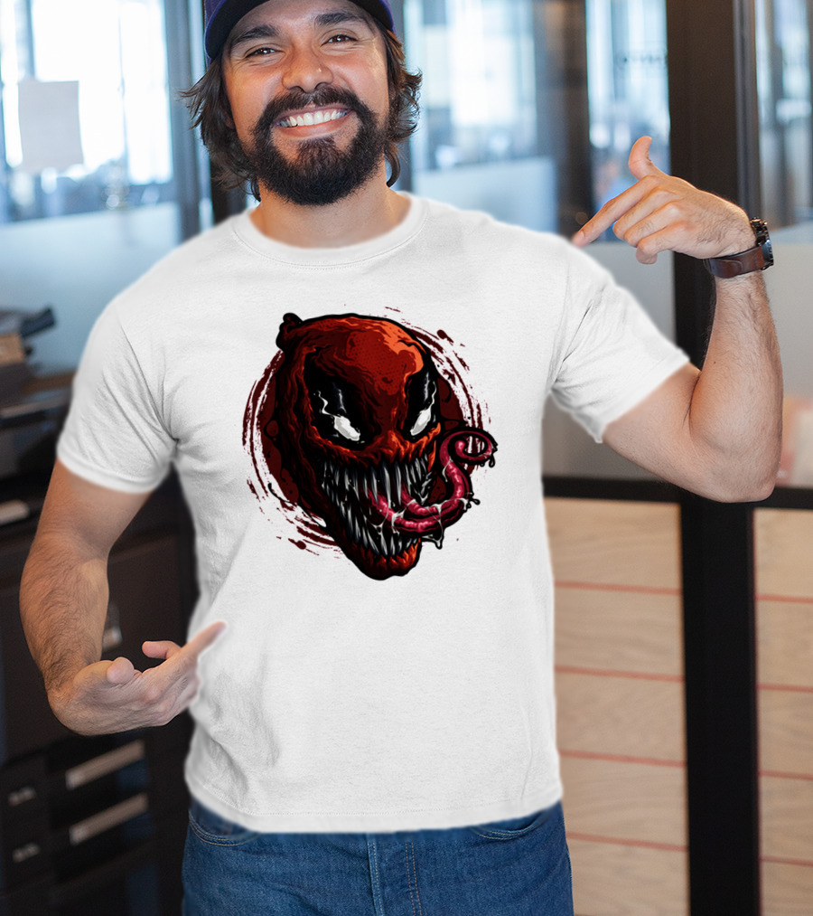 Deadpool Venom Hybrid Marvel Symbiote Face With Tongue And Teeth T-Shirt