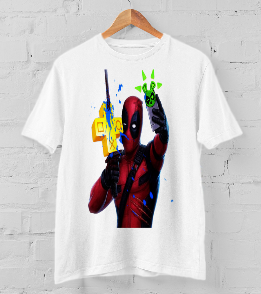 Deadpool Videogame Gamer Selfie With Iconic Controller And Green Bomb Symbols T-Shirt