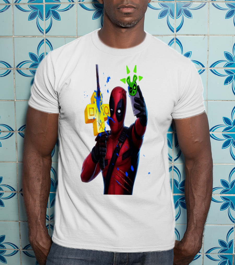 Deadpool Videogame Gamer Selfie With Iconic Controller And Green Bomb Symbols T-Shirt