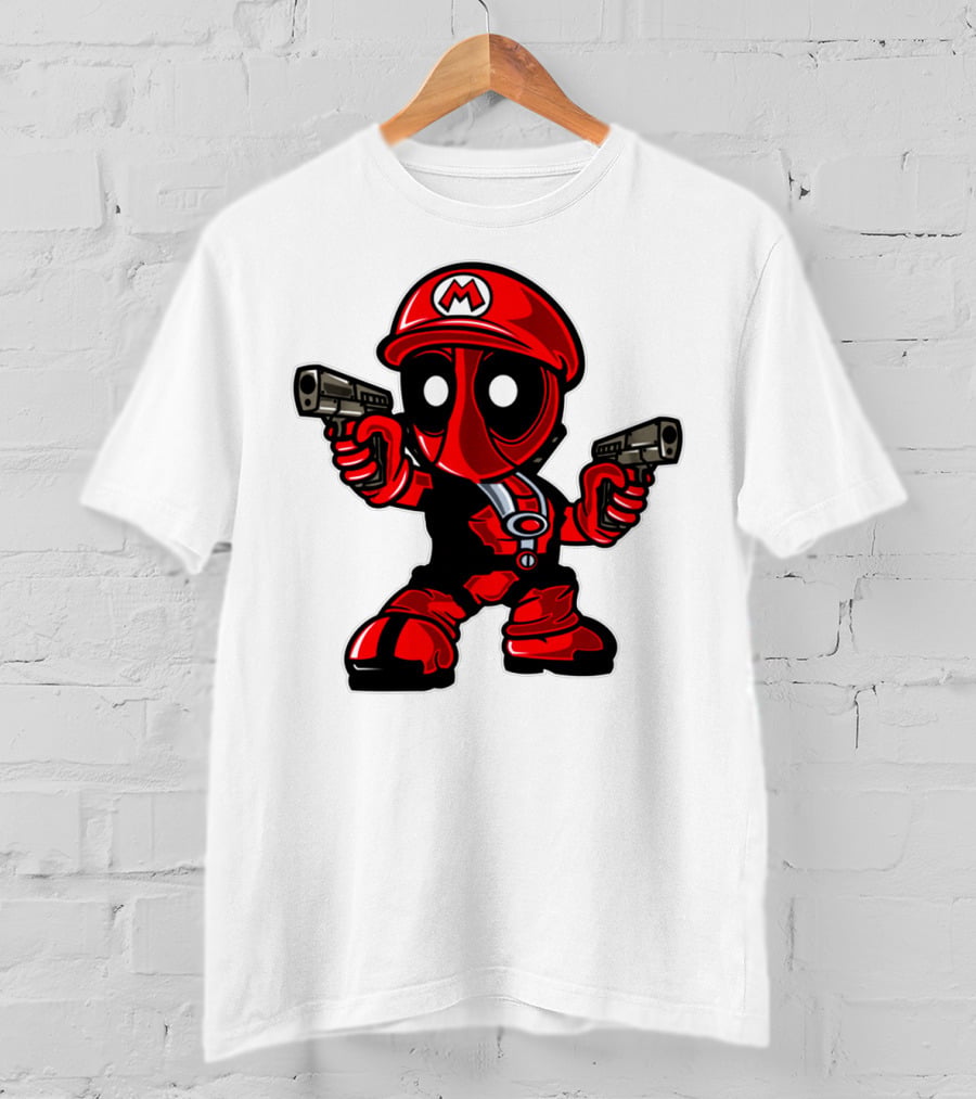 Deadpool Mario Parody Crossover Character With Guns T-Shirt