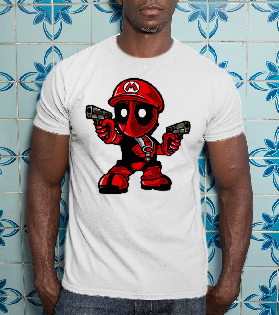 Deadpool Mario Parody Crossover Character With Guns T-Shirt