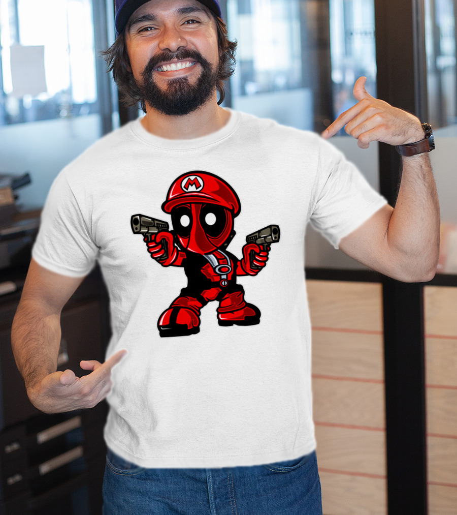 Deadpool Mario Parody Crossover Character With Guns T-Shirt