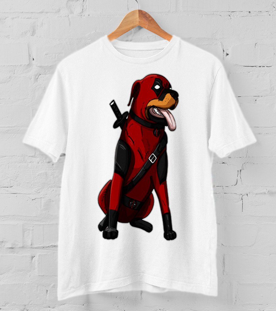 Deadpool Rottweiler Comic Style Crossover Superhero Dog T-Shirt
