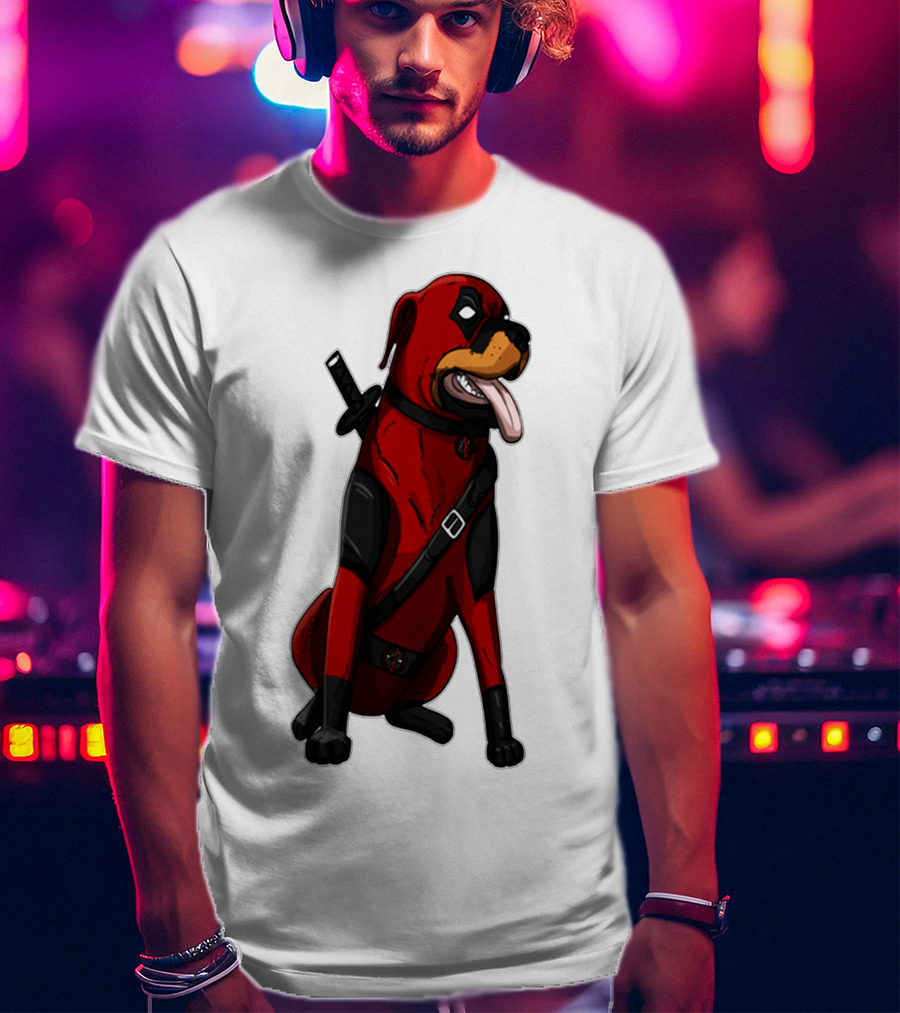 Deadpool Rottweiler Comic Style Crossover Superhero Dog T-Shirt