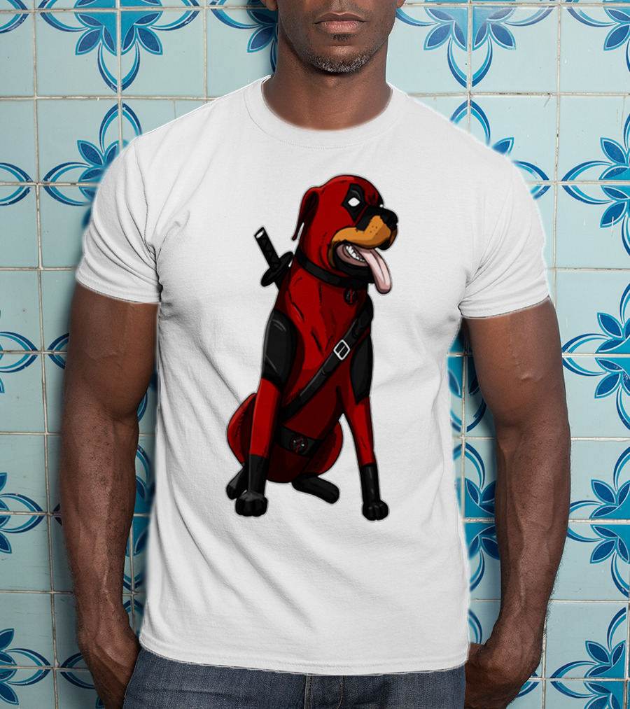 Deadpool Rottweiler Comic Style Crossover Superhero Dog T-Shirt