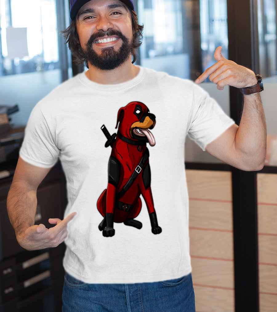 Deadpool Rottweiler Comic Style Crossover Superhero Dog T-Shirt