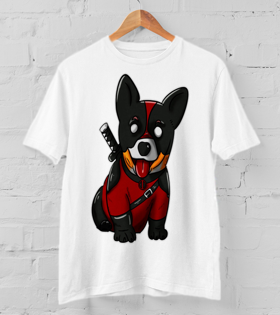 Corgipool Corgi Deadpool Merchandise Red Black Costume Sword Dog Iconic Character Image T-Shirt