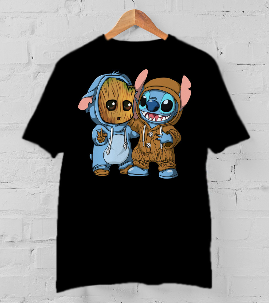 Adorable Groot And Stitch Crossover In Costume Friendship T-Shirt