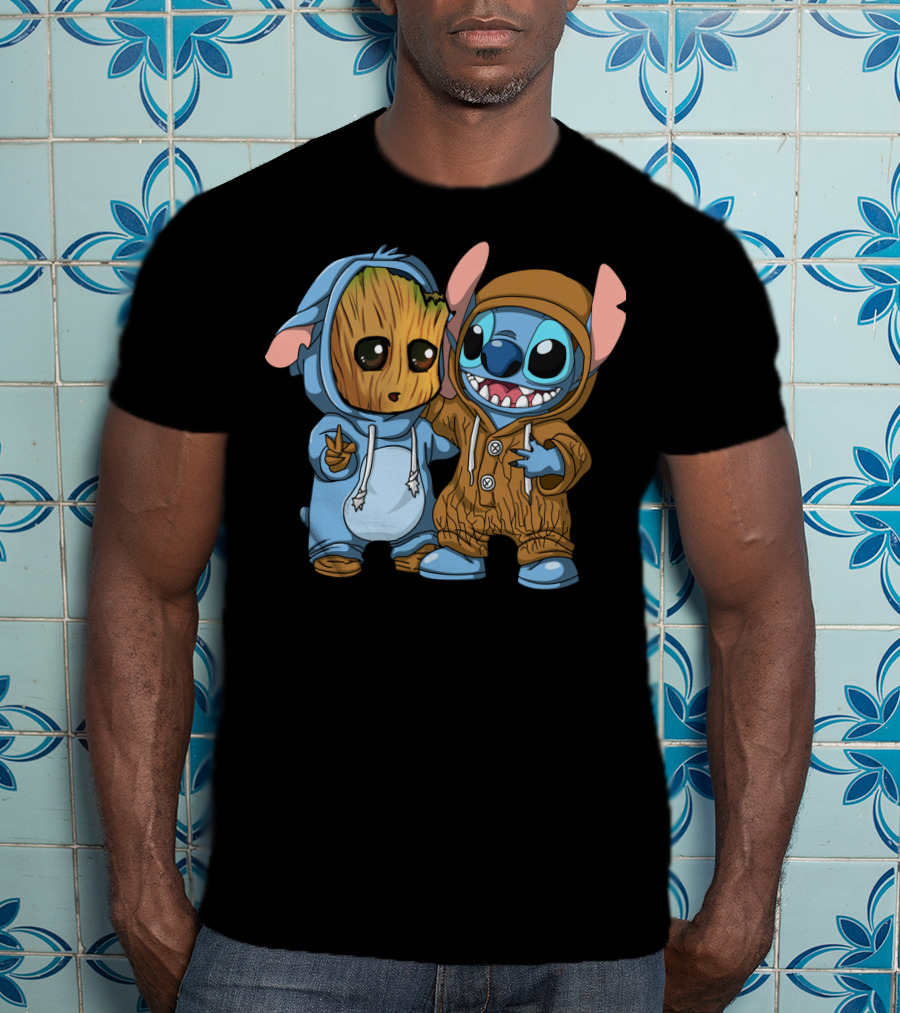 Adorable Groot And Stitch Crossover In Costume Friendship T-Shirt