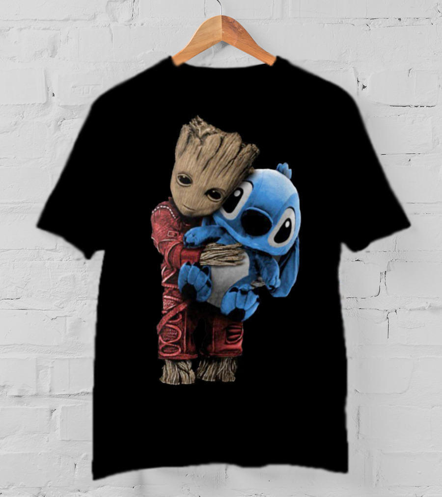 Groot And Baby Stitch Hugging Compilation Disney Marvel Crossover T-Shirt