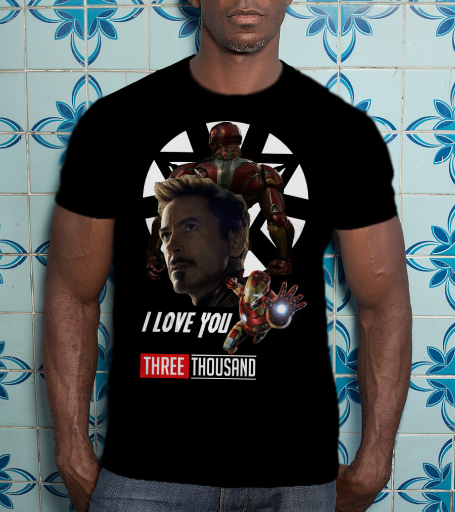 Avengers Iron Man I Love You Three Thousand Times Triangular Background T-Shirt