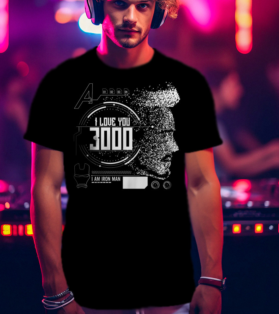 Marvel Avengers I Love You 3000 I Am Iron Man Pixel Art Profile T-Shirt