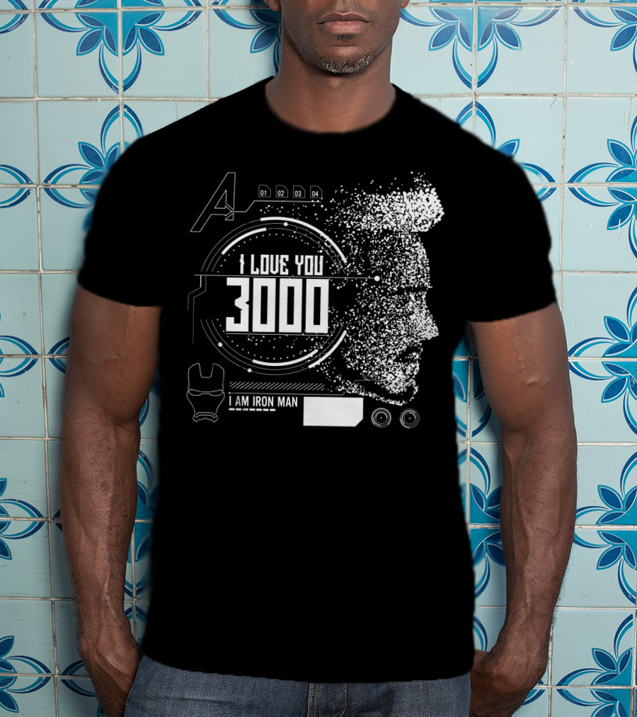 Marvel Avengers I Love You 3000 I Am Iron Man Pixel Art Profile T-Shirt
