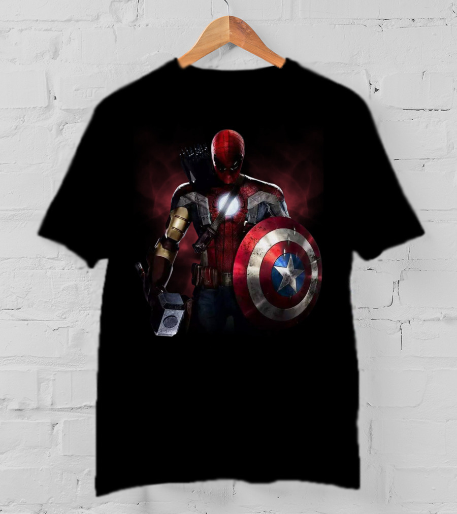 Captain America Deadpool Iron Man Spiderman Thor Hawkeye Avengers Crossover T-Shirt