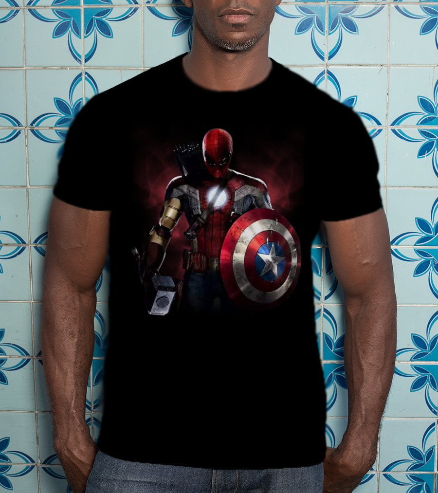 Captain America Deadpool Iron Man Spiderman Thor Hawkeye Avengers Crossover T-Shirt