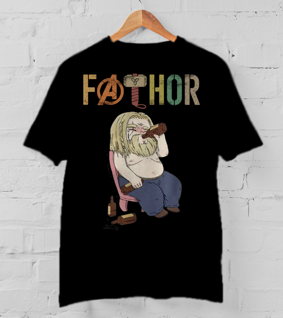 Fathor Thor Avengers Beer Drinking Illustration With Mjolnir Hammer T-Shirt