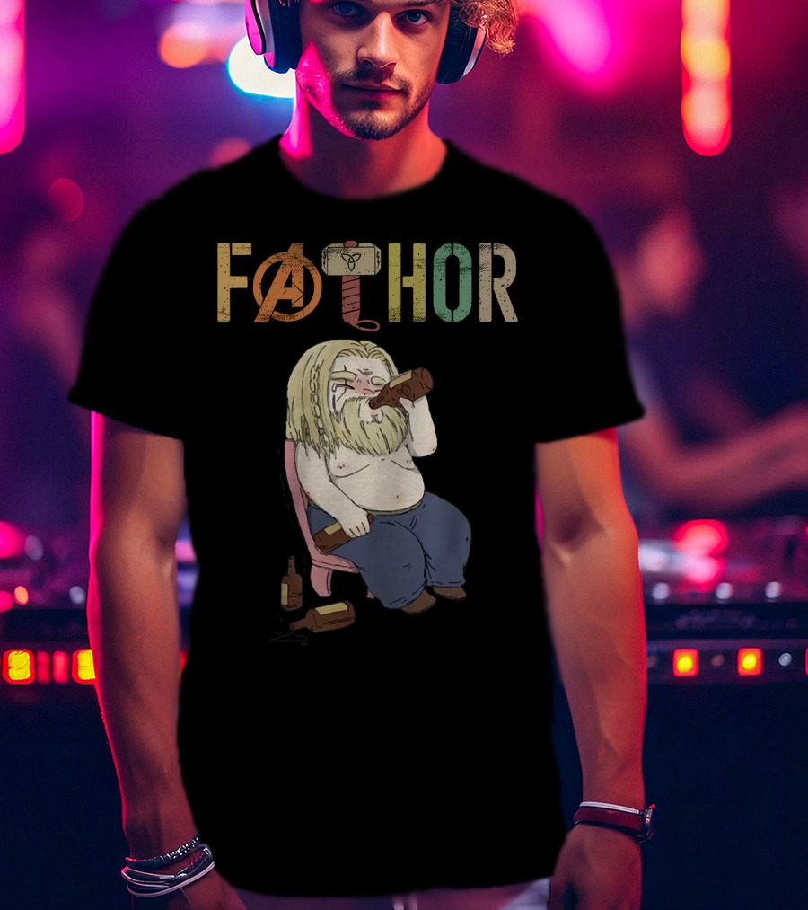 Fathor Thor Avengers Beer Drinking Illustration With Mjolnir Hammer T-Shirt