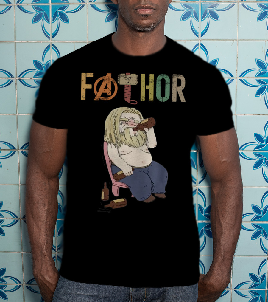 Fathor Thor Avengers Beer Drinking Illustration With Mjolnir Hammer T-Shirt