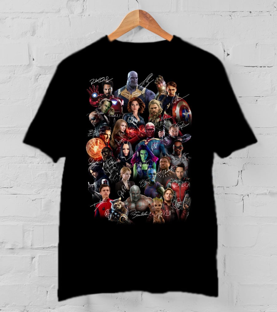 Marvel Avengers Endgame Cast Signatures Featuring Iconic Heroes And Villains T-Shirt