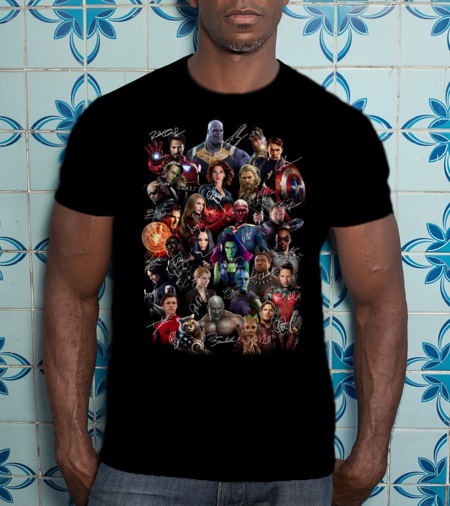 Marvel Avengers Endgame Cast Signatures Featuring Iconic Heroes And Villains T-Shirt