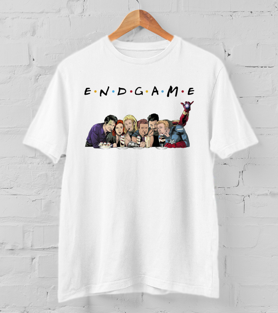 END GAME Avengers Coffeehouse Friends Parody Iconic Crossover T-Shirt