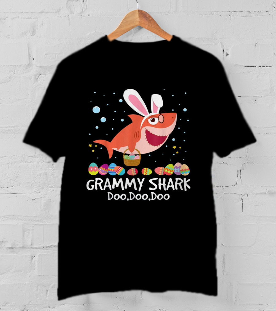 Grammy Shark Doo Doo Doo Easter Bunny Ears And Eggs T-Shirt