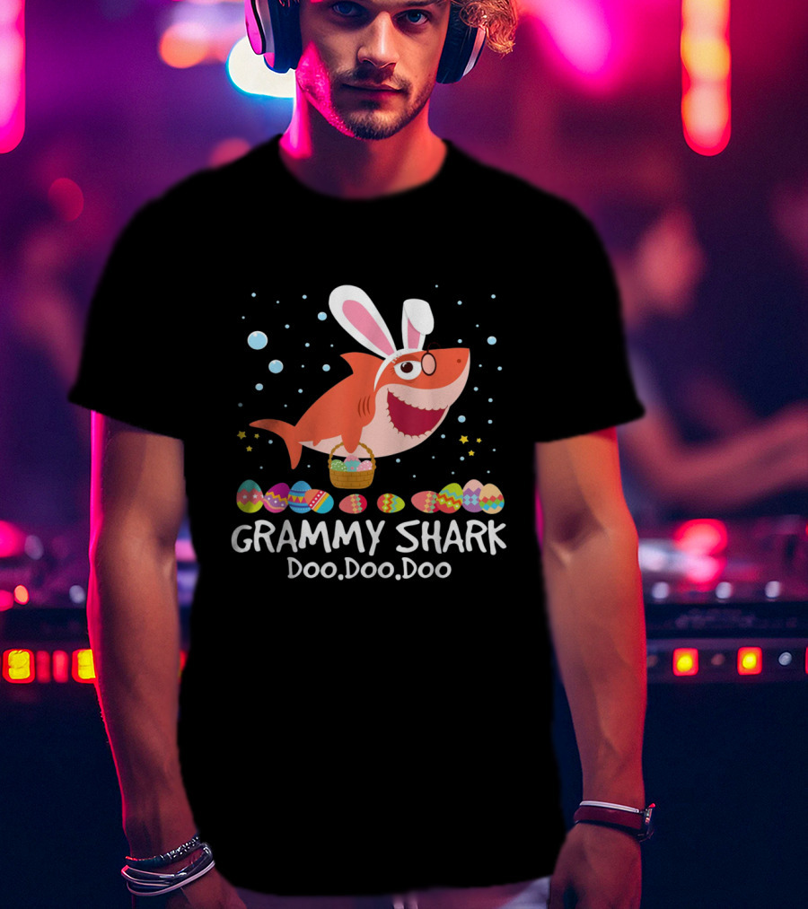Grammy Shark Doo Doo Doo Easter Bunny Ears And Eggs T-Shirt