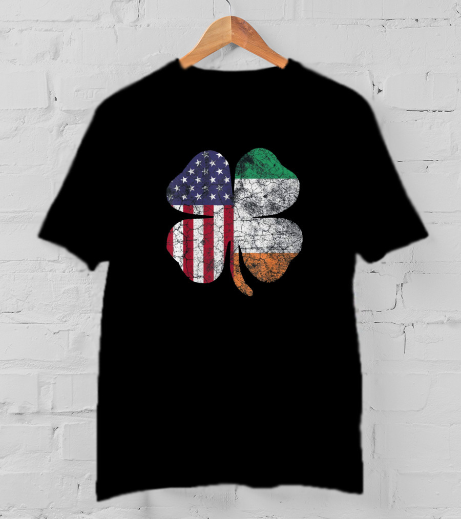 Irish American Flag Shamrock With Stars And Stripes And Tricolor Elements T-Shirt