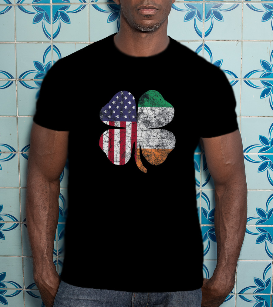 Irish American Flag Shamrock With Stars And Stripes And Tricolor Elements T-Shirt