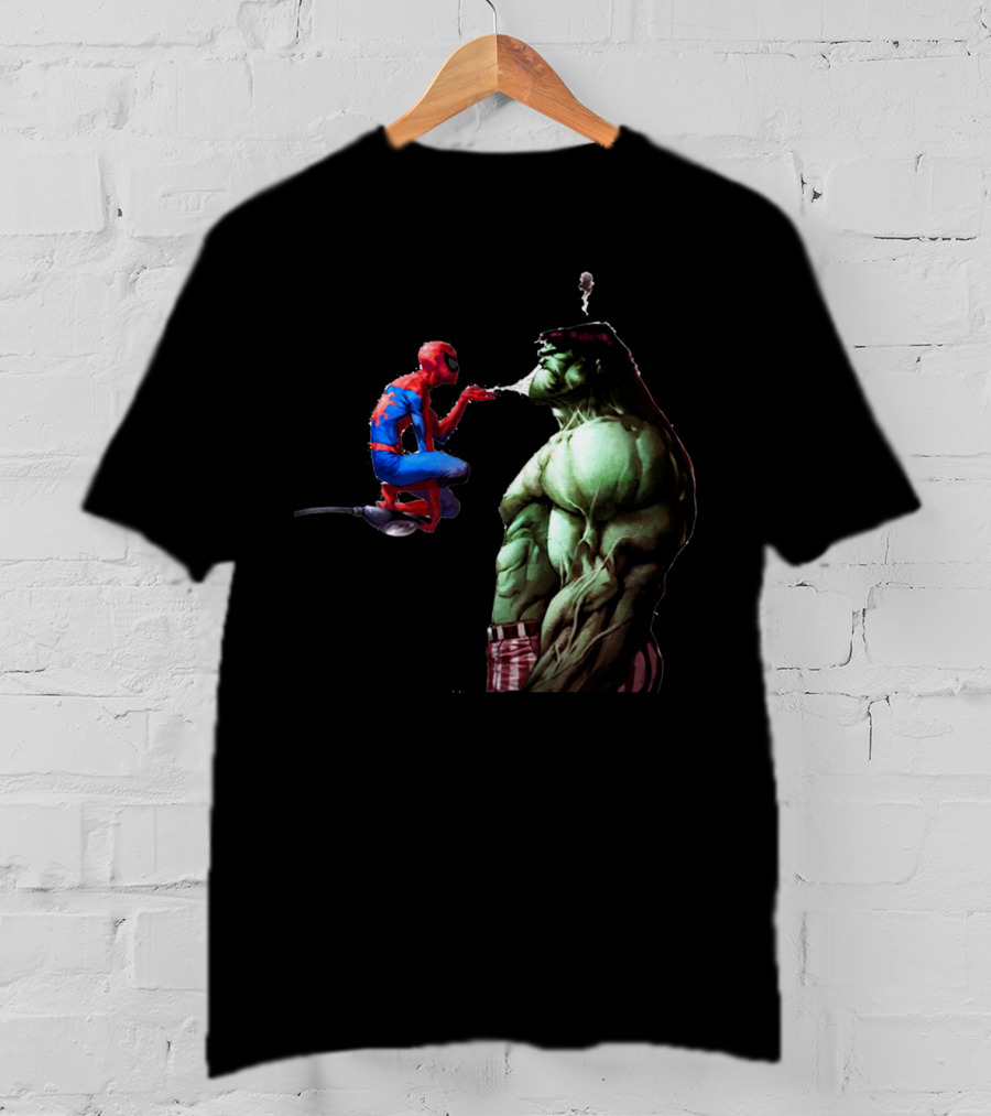 Hulk And Spiderman Coffee Confrontation Iconic Moment T-Shirt
