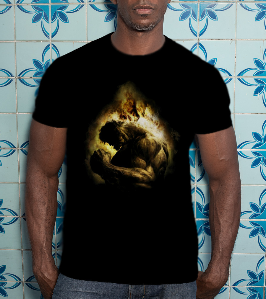 HULK POWER Fiery Silhouette In Strength And Flames T-Shirt