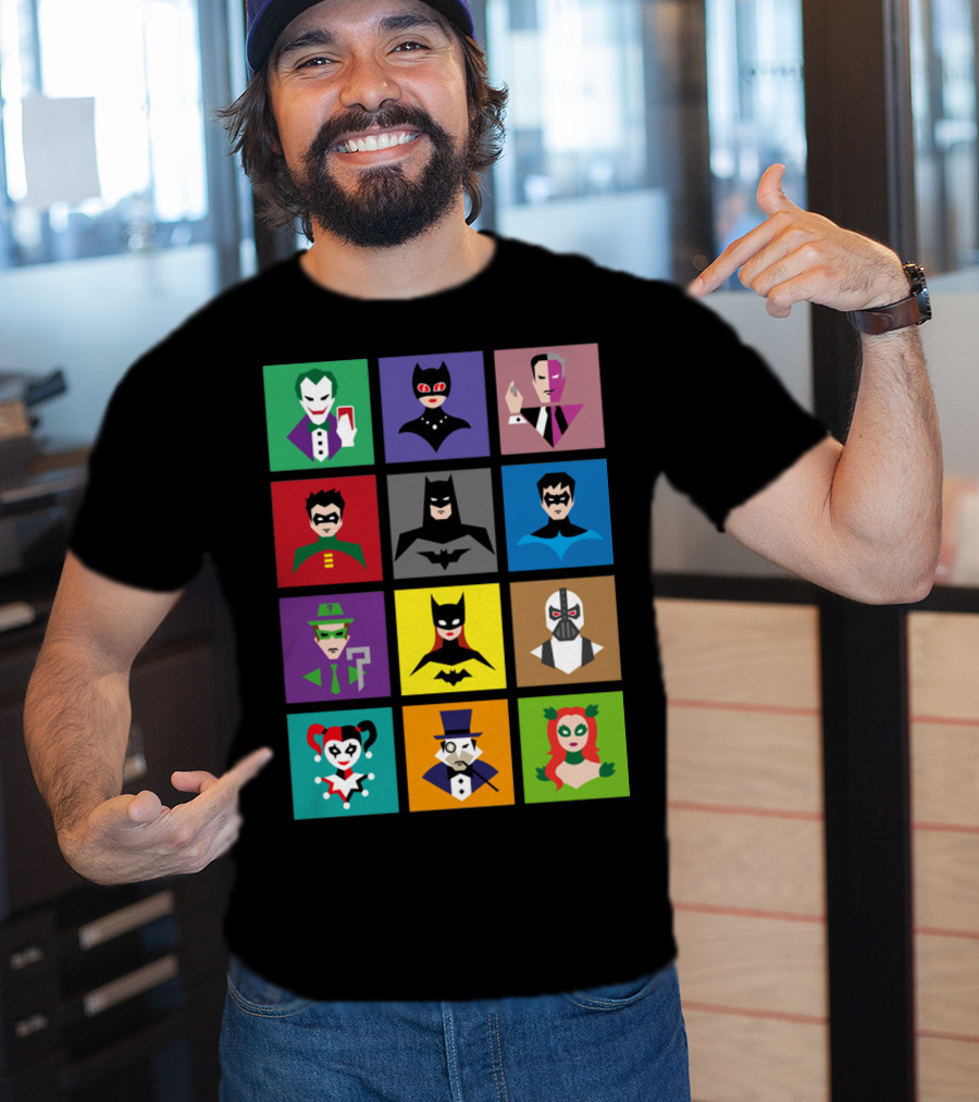 Batman Animated Villains Heroes Joker Catwoman Two-Face Robin Nightwing Riddler Batgirl Bane Harley Quinn Penguin Poison Ivy T-Shirt