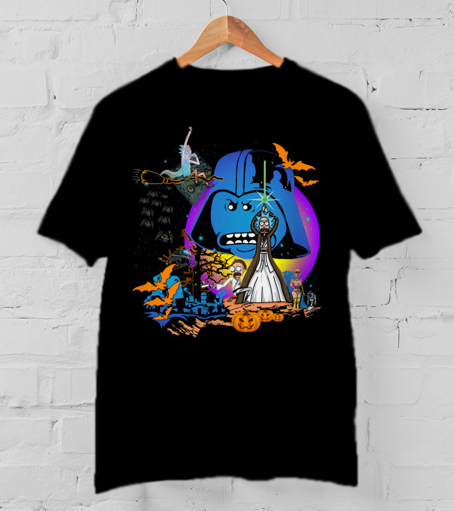 RICK MORTY Star Wars Darth Vader Halloween Crossover With Lightsabers And Pumpkins T-Shirt