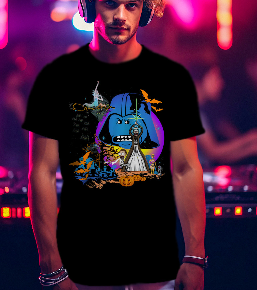 RICK MORTY Star Wars Darth Vader Halloween Crossover With Lightsabers And Pumpkins T-Shirt