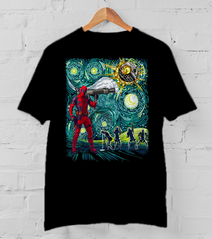 Deadpool Starry Night Meets Death Star T-Shirt