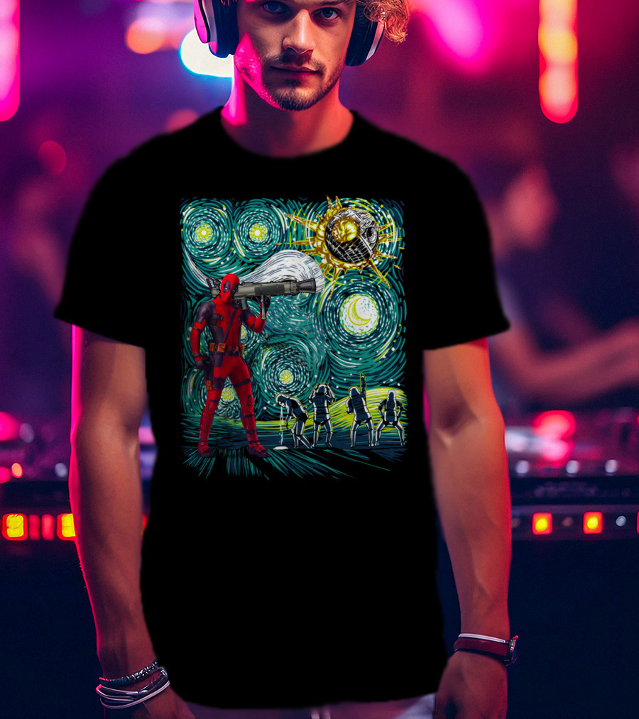 Deadpool Starry Night Meets Death Star T-Shirt