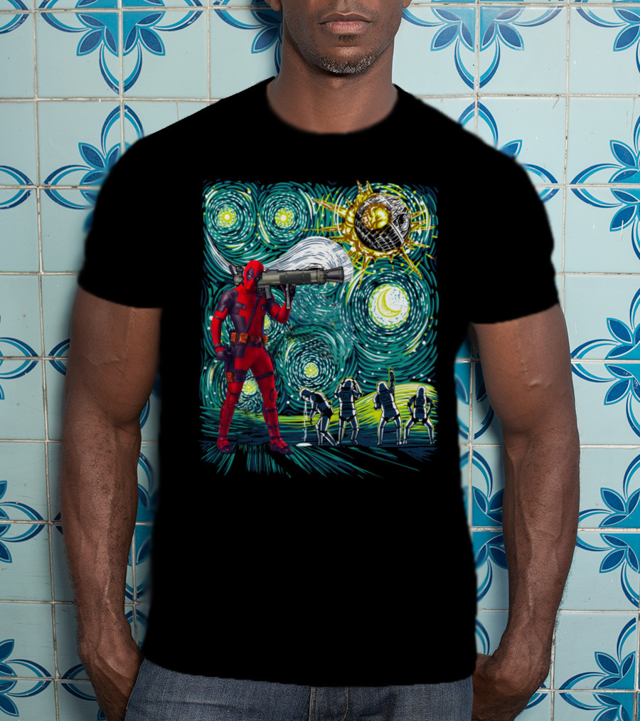 Deadpool Starry Night Meets Death Star T-Shirt