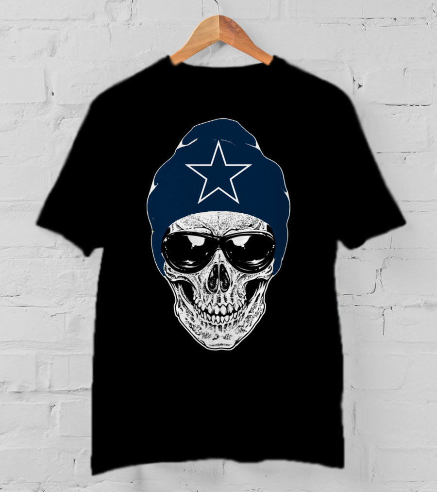 Dallas Cowboys Skull With Star Beanie And Sunglasses T-Shirt
