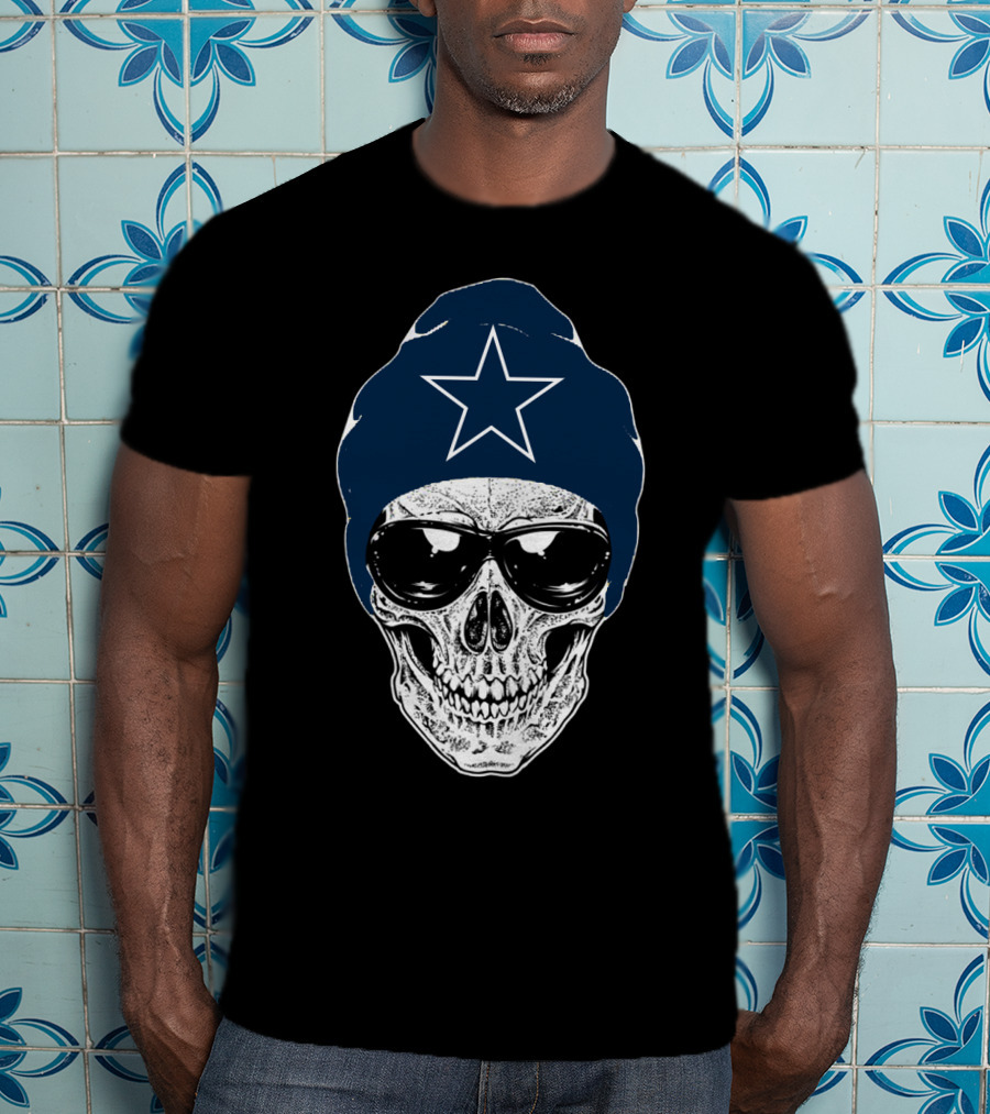 Dallas Cowboys Skull With Star Beanie And Sunglasses T-Shirt