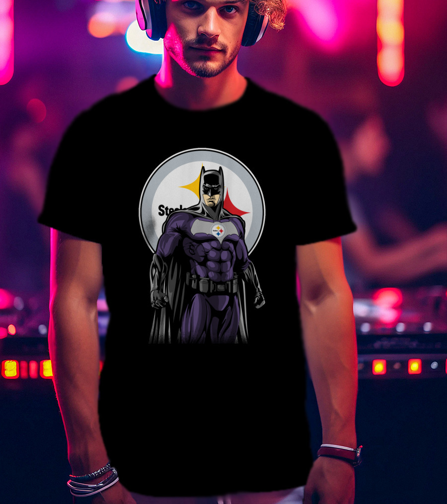 Steelers Superhero Emblem With Iconic Batman T-Shirt