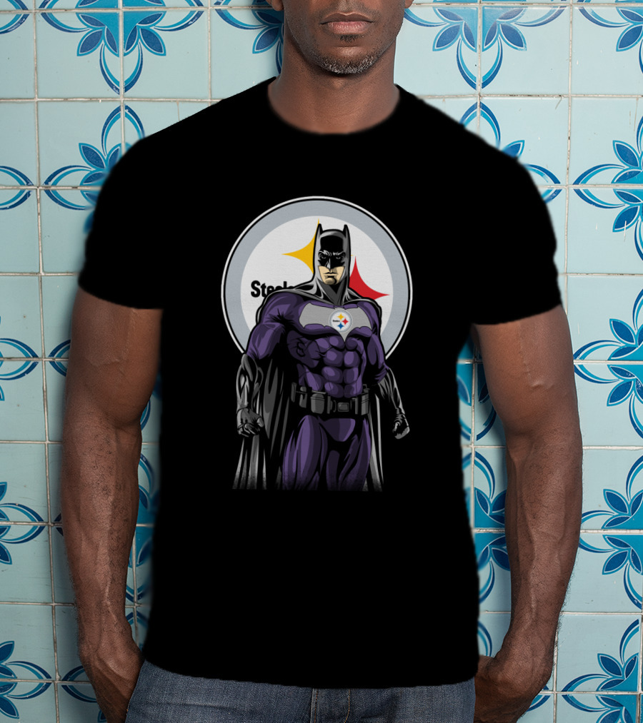 Steelers Superhero Emblem With Iconic Batman T-Shirt