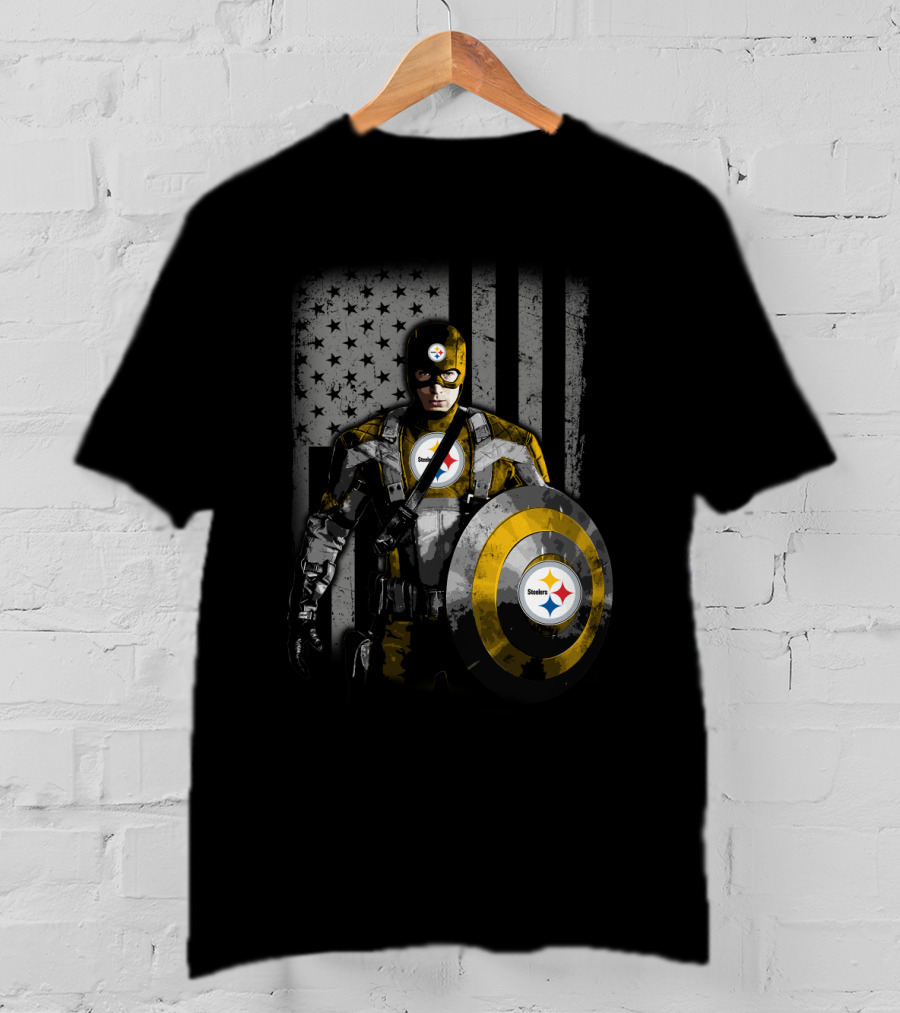 Pittsburgh Steelers Superhero Tribute With Shield And Stars T-Shirt
