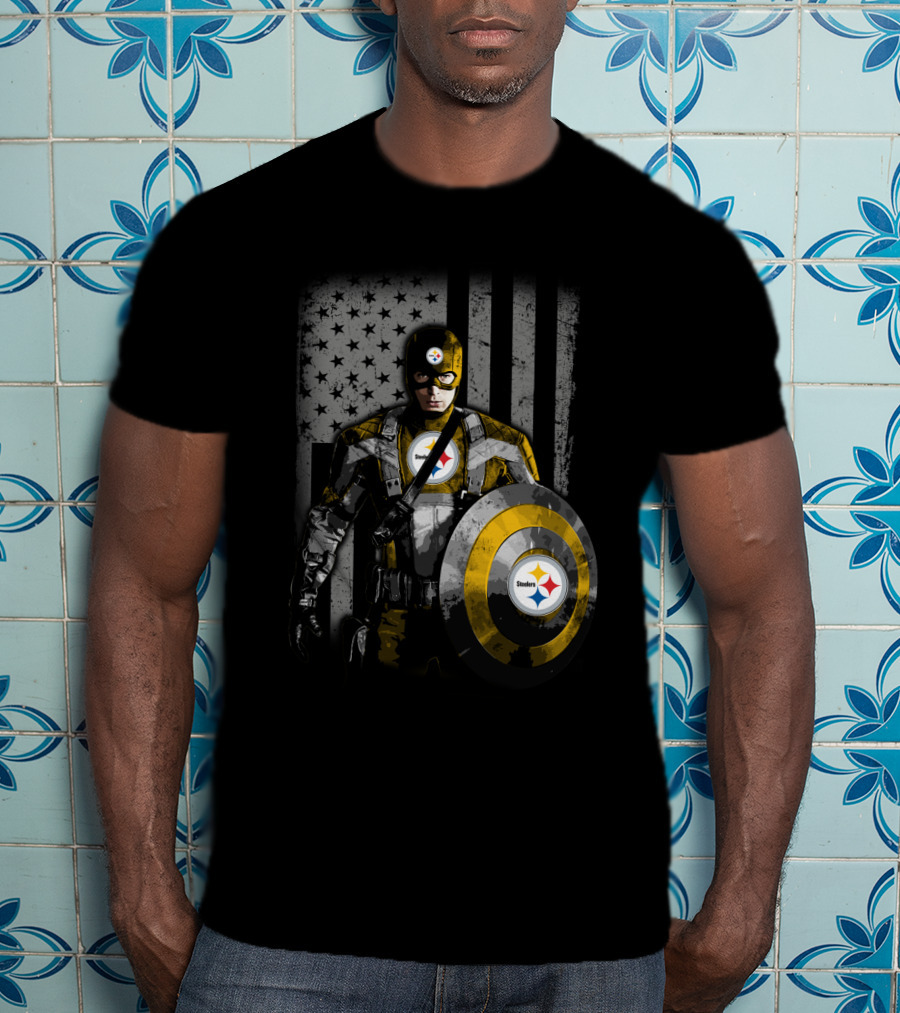 Pittsburgh Steelers Superhero Tribute With Shield And Stars T-Shirt