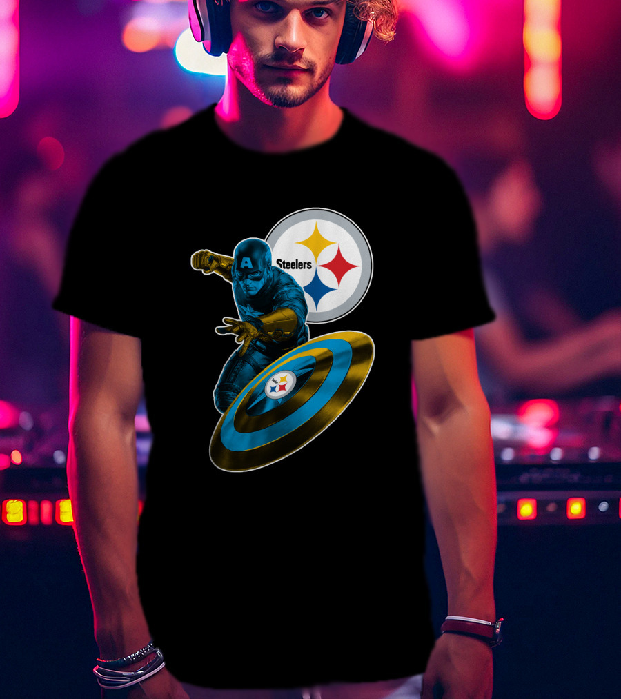 Captain America Pittsburgh Steelers Shield T-Shirt