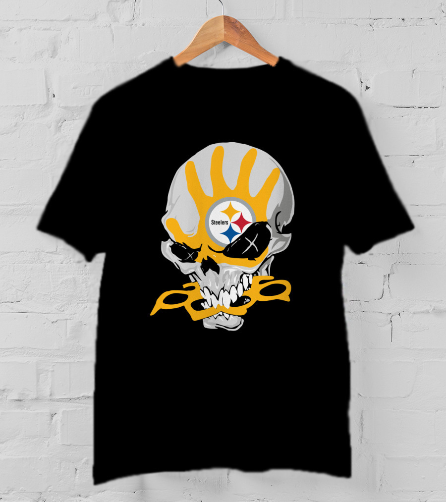 Pittsburgh Steelers Skull With Logo And Brass Knuckles T-Shirt