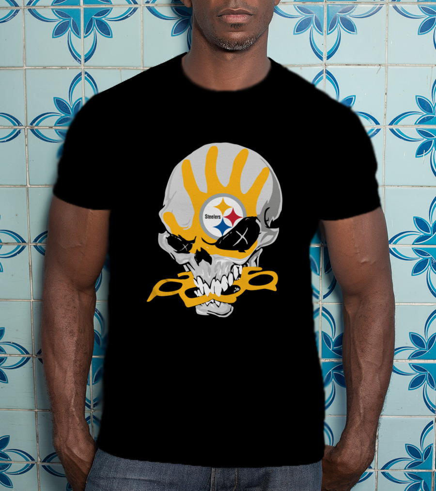 Pittsburgh Steelers Skull With Logo And Brass Knuckles T-Shirt