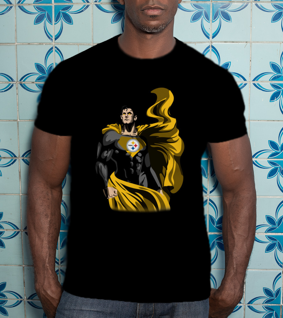 Pittsburgh Steelers Superhero Emblem With Cape T-Shirt