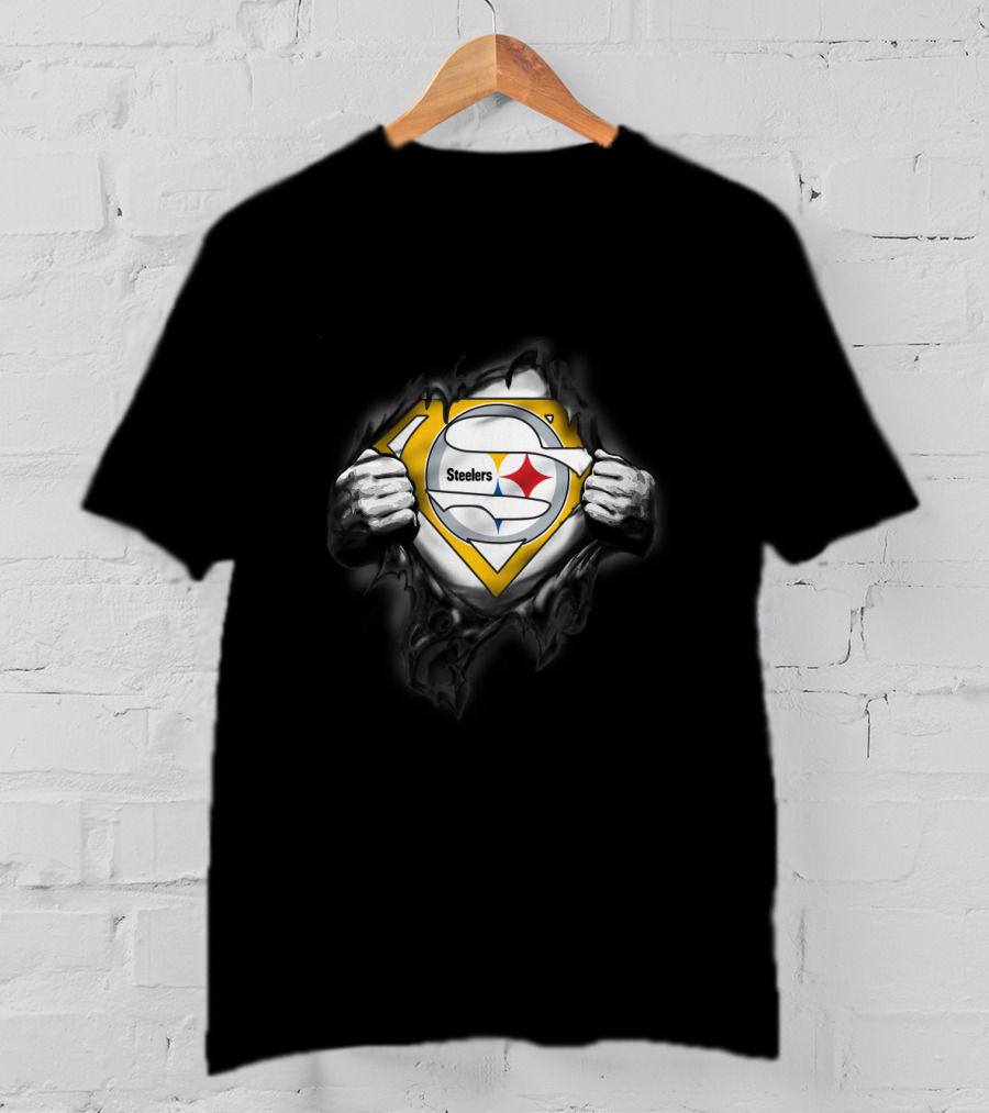 Steelers Emblem Revealed Through Superhero Suit Tear T-Shirt