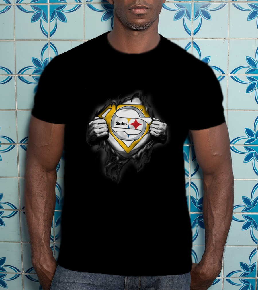 Steelers Emblem Revealed Through Superhero Suit Tear T-Shirt