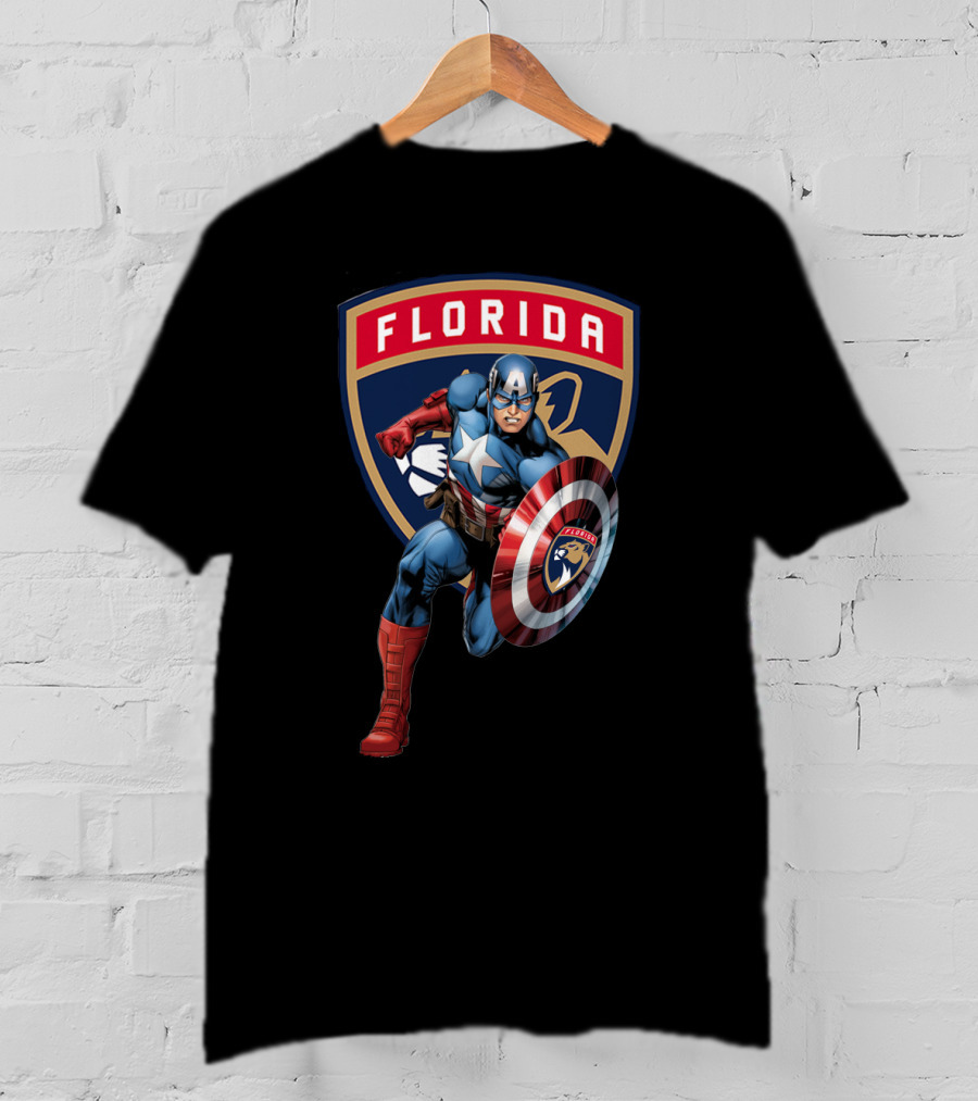 Florida Panthers Captain America Shield Marvel Crossover T-Shirt